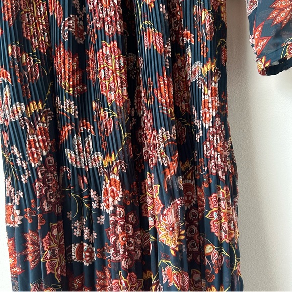 Maeve Anthropologie Apulia Pleated Midi Knee Length Dress Long Sleeve Floral XS - Picture 13 of 15